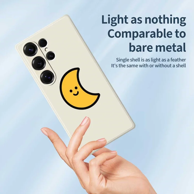 For Samsung Galaxy S25 Ultra Case Yellow Moon Pattern Printing Straight Edge TPU Phone Back Cover - Beige