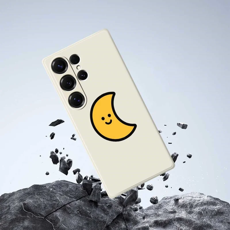 For Samsung Galaxy S25 Ultra Case Yellow Moon Pattern Printing Straight Edge TPU Phone Back Cover - Beige