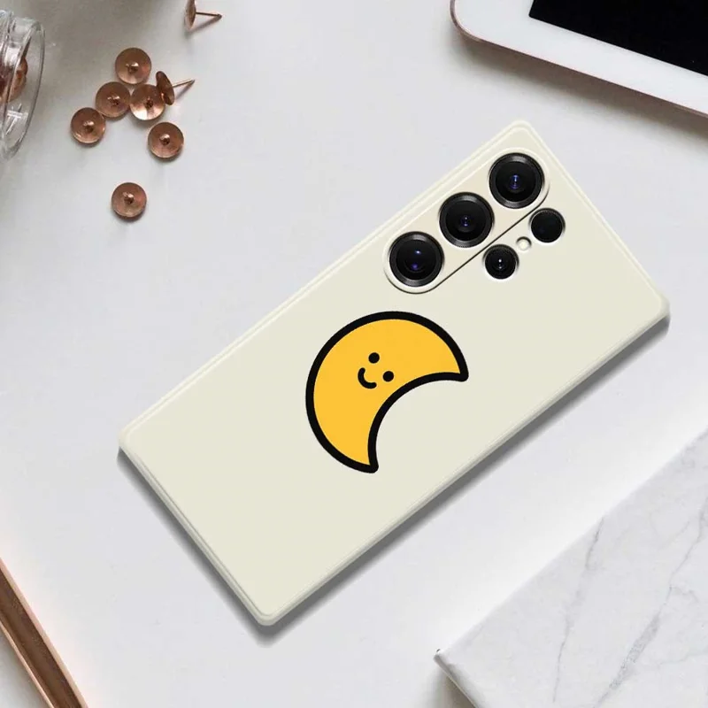 For Samsung Galaxy S25 Ultra Case Yellow Moon Pattern Printing Straight Edge TPU Phone Back Cover - Beige