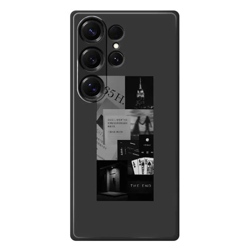 For Samsung Galaxy S25 Ultra Case Stitching Photos Pattern Printing Straight Edge TPU Phone Back Cover - Black