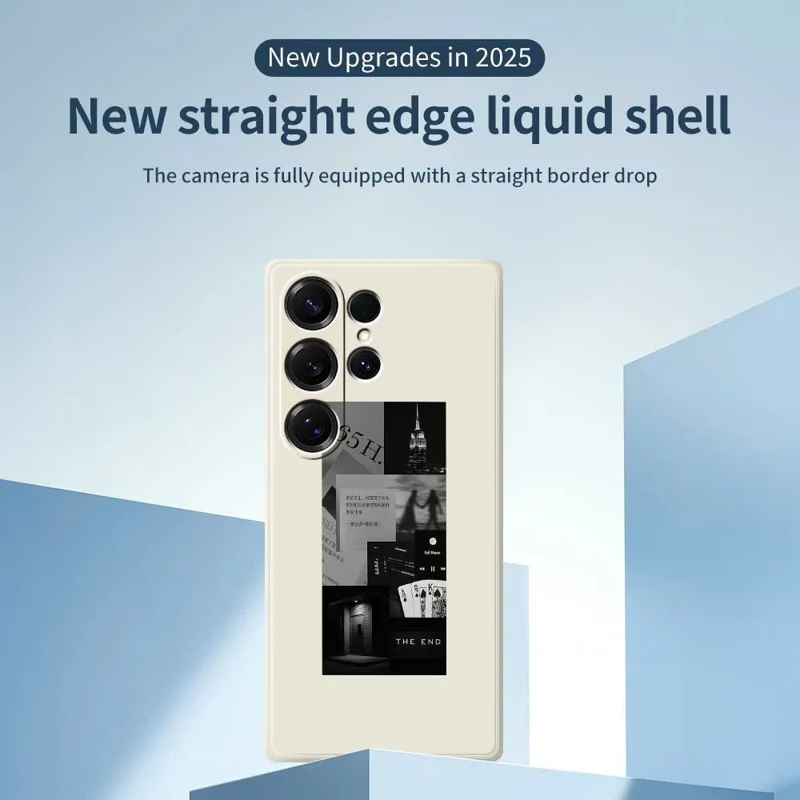 For Samsung Galaxy S25 Ultra Case Stitching Photos Pattern Printing Straight Edge TPU Phone Back Cover - Black