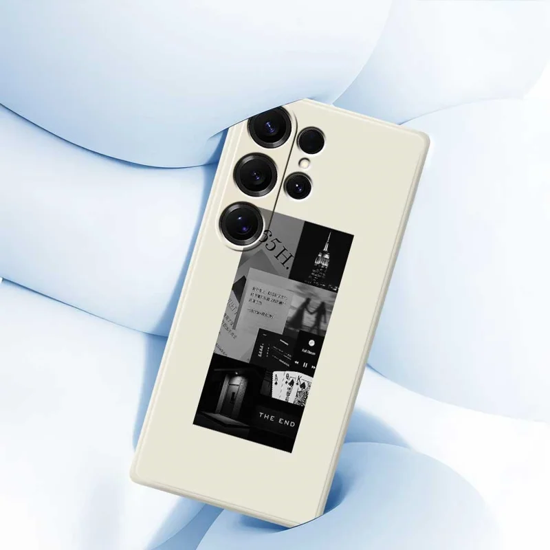 For Samsung Galaxy S25 Ultra Case Stitching Photos Pattern Printing Straight Edge TPU Phone Back Cover - Black