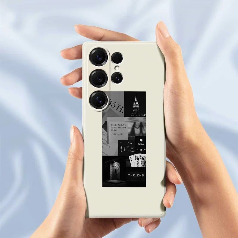 For Samsung Galaxy S25 Ultra Case Stitching Photos Pattern Printing Straight Edge TPU Phone Back Cover - Black