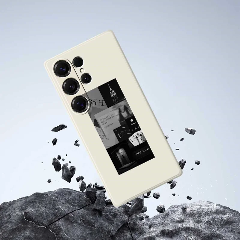 For Samsung Galaxy S25 Ultra Case Stitching Photos Pattern Printing Straight Edge TPU Phone Back Cover - Black