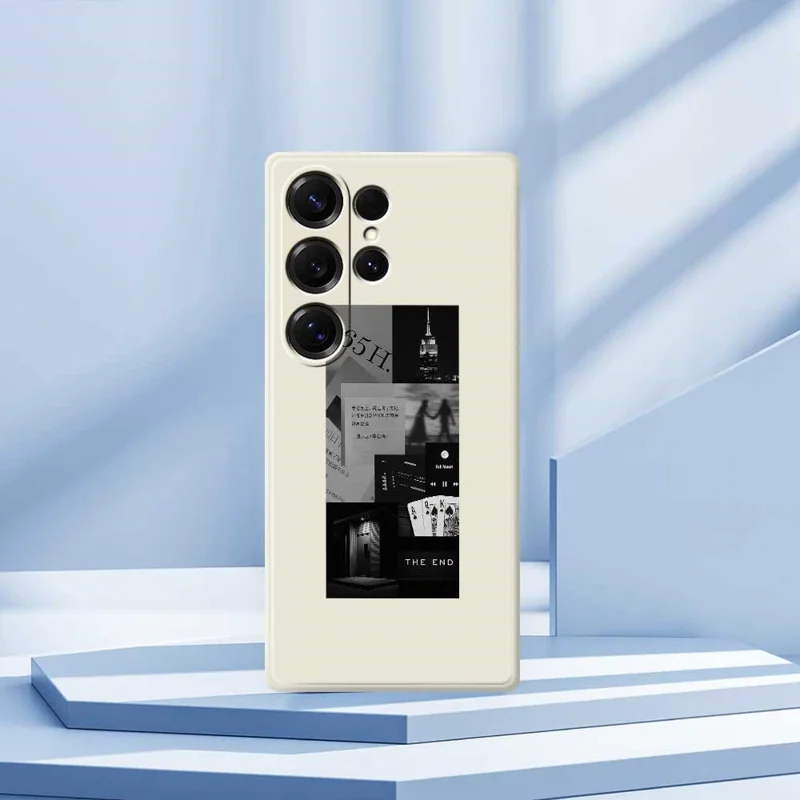 For Samsung Galaxy S25 Ultra Case Stitching Photos Pattern Printing Straight Edge TPU Phone Back Cover - Black