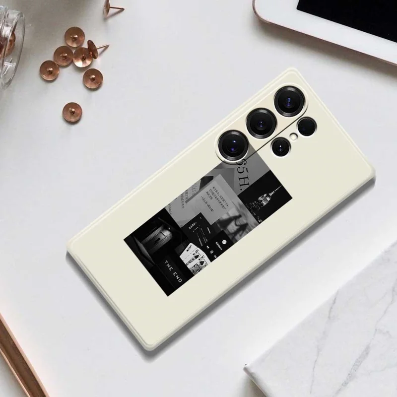 For Samsung Galaxy S25 Ultra Case Stitching Photos Pattern Printing Straight Edge TPU Phone Back Cover - Black