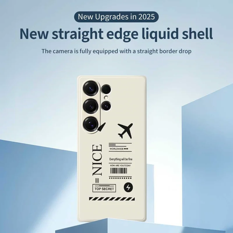 TPU-hoesje voor Samsung Galaxy S25 Ultra met boardingpaspatroon, rechte rand, beige