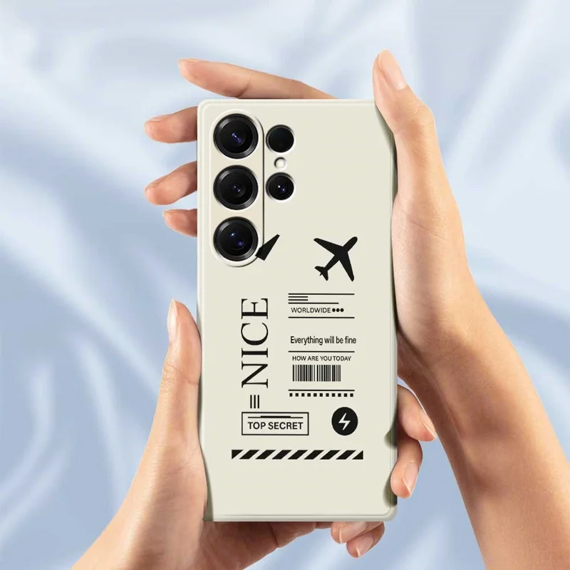 TPU-hoesje voor Samsung Galaxy S25 Ultra met boardingpaspatroon, rechte rand, beige