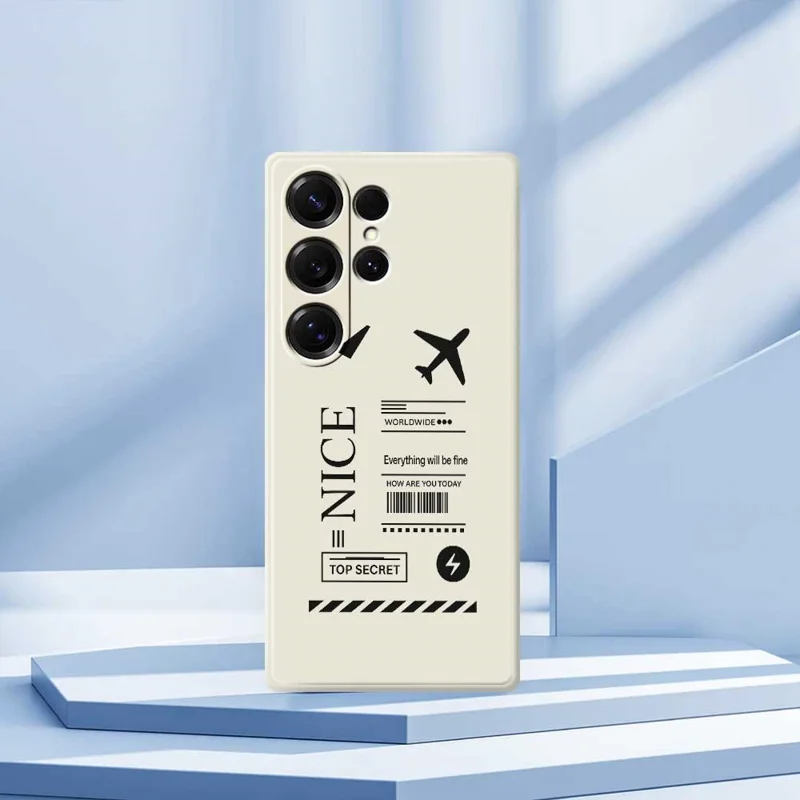 TPU-hoesje voor Samsung Galaxy S25 Ultra met boardingpaspatroon, rechte rand, beige