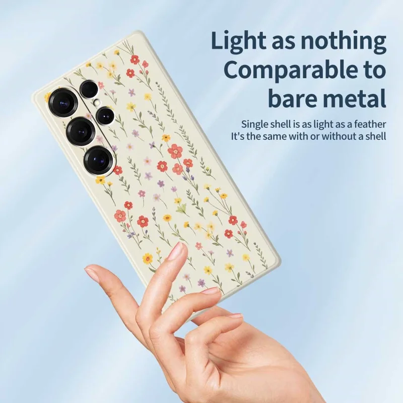 Für Samsung Galaxy S25 Ultra Hülle Blumen und Gras Muster Druck Gerader Rand TPU Handy Rückseite Schutzhülle - Beige