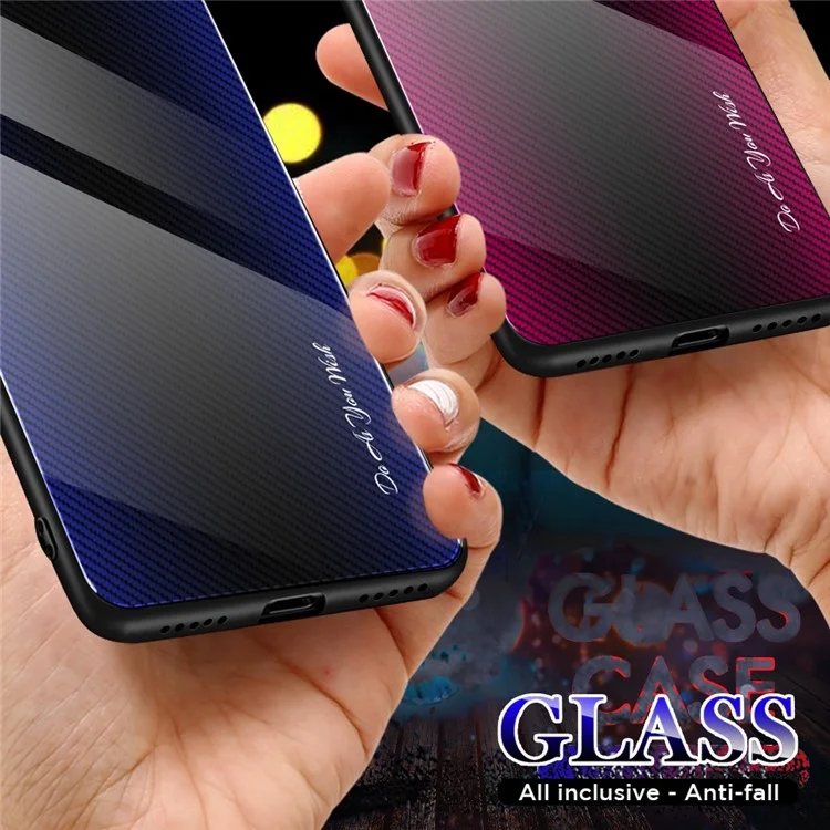 Tempered Glass+TPU Cell Phone Cover for Honor X8 5G, Carbon Fiber Texture Wear-resistant Phone Case - Black