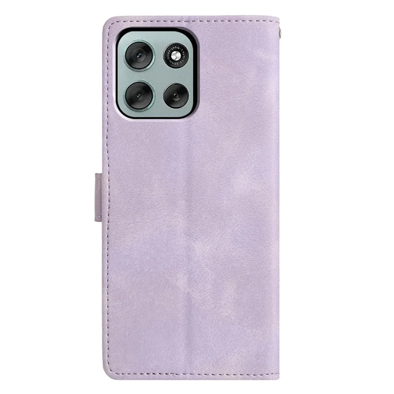 For Motorola Moto G56 5G Case Wallet Stand Imprinted Triangle Pattern Leather Phone Flip Cover - Purple