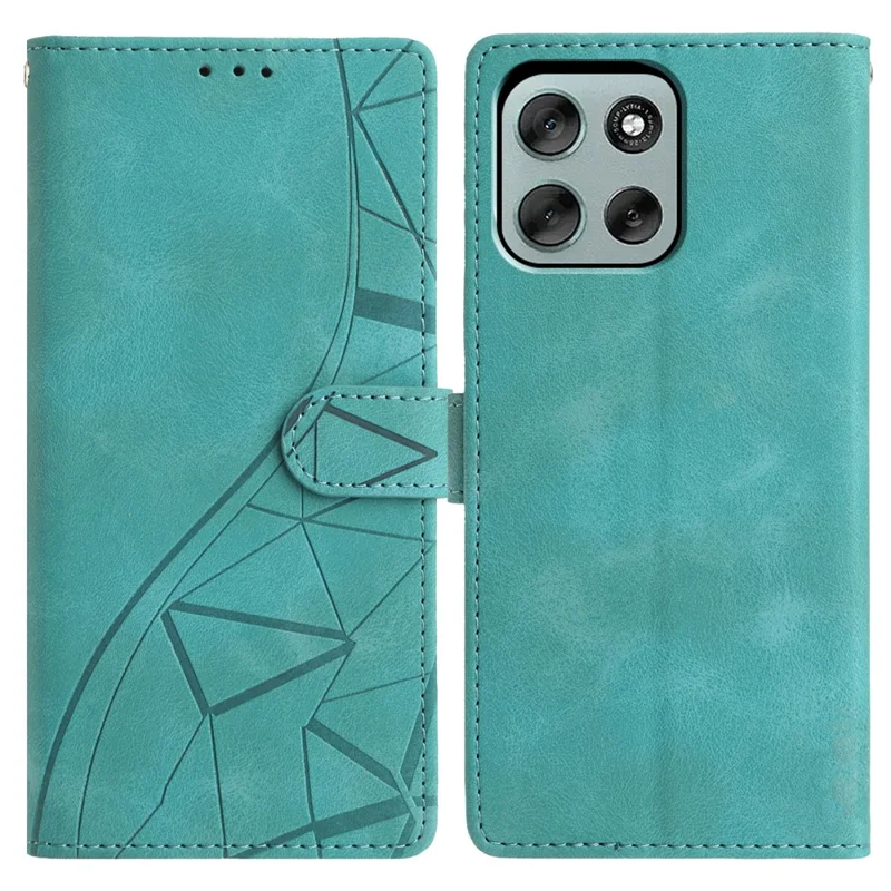 For Motorola Moto G56 5G Case Wallet Stand Imprinted Triangle Pattern Leather Phone Flip Cover - Green
