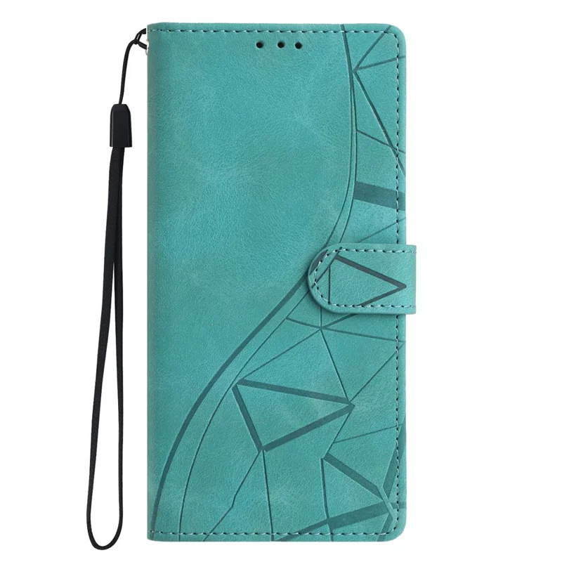 For Motorola Moto G56 5G Case Wallet Stand Imprinted Triangle Pattern Leather Phone Flip Cover - Green