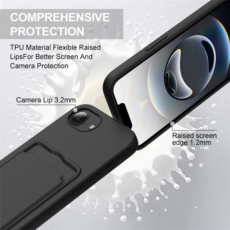 Bulk Purchasing For iPhone 16e Case Liquid Silicone Card Holder Phone Back Cover with Short Strap - Black