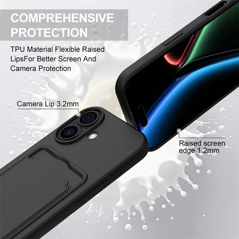 Achat en gros pour étui iPhone 17 Silicone liquide Porte-carte Coque de téléphone avec dragonne courte - Noir