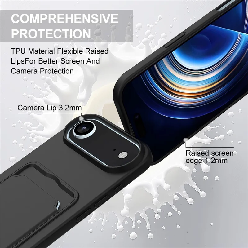 Bulk Purchasing For iPhone 17 Air Case Liquid Silicone Card Holder Phone Back Cover with Short Strap - Black