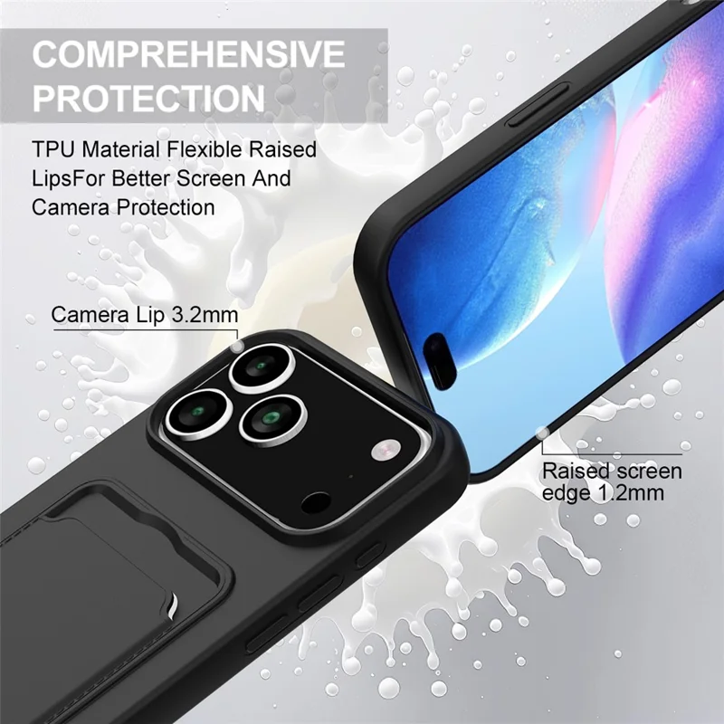 Bulk Purchasing For iPhone 17 Pro Case Liquid Silicone Card Holder Phone Back Cover with Short Strap - Black