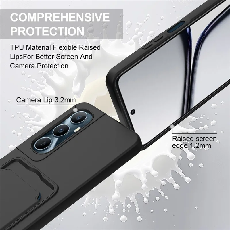 Bulk Purchasing For Realme C65 4G Case Liquid Silicone Card Holder Phone Back Cover with Short Strap - Black