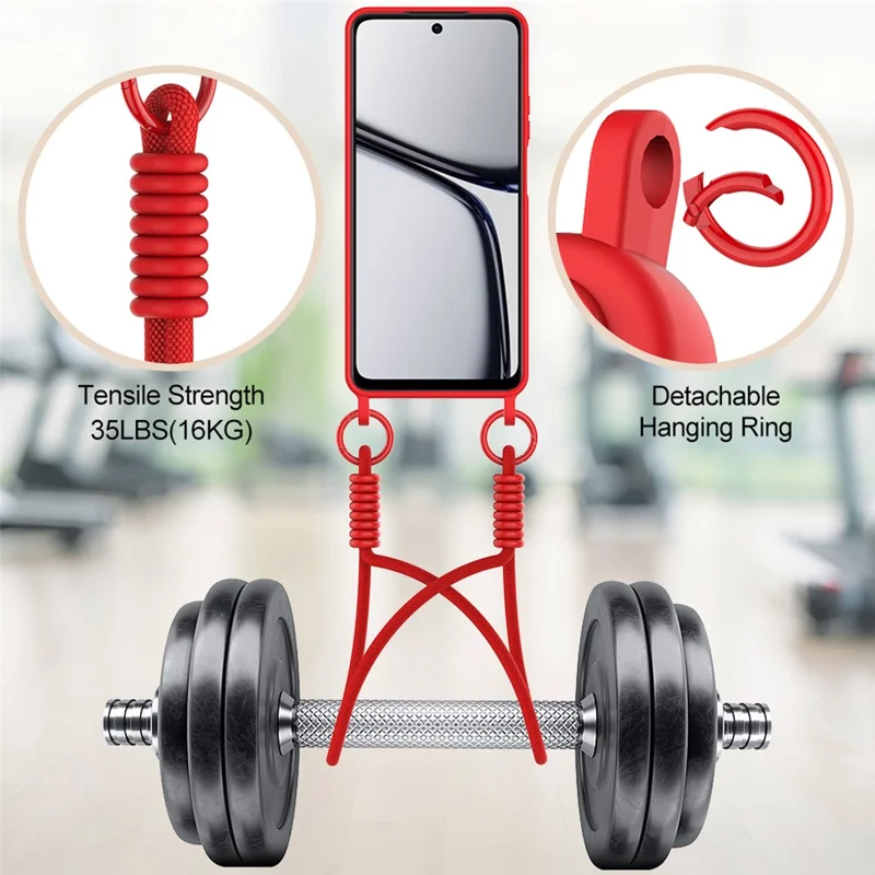 Bulk Purchasing For Realme C65 4G Case Liquid Silicone Card Holder Phone Back Cover with Short Strap - Red