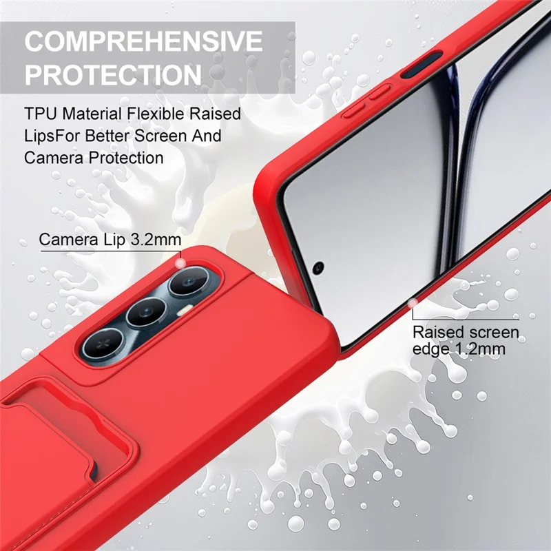 Bulk Purchasing For Realme C65 4G Case Liquid Silicone Card Holder Phone Back Cover with Short Strap - Red