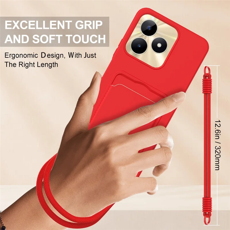 Bulk Purchasing Liquid Silicone Case For Realme Narzo N53 4G  /  C53 (Global)  /  (India)  /  C51  /  Note 50 4G Phone Back Cover with Short Strap - Red