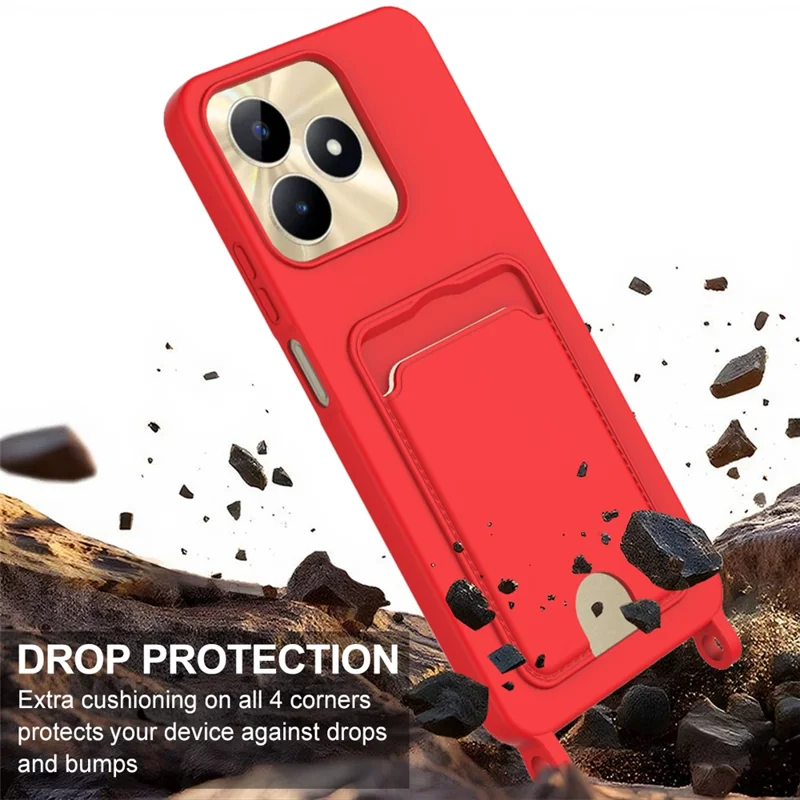 Bulk Purchasing Liquid Silicone Case For Realme Narzo N53 4G  /  C53 (Global)  /  (India)  /  C51  /  Note 50 4G Phone Back Cover with Short Strap - Red