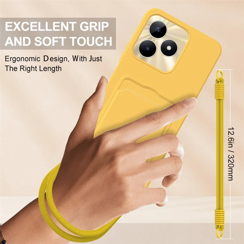 Bulk Purchasing Liquid Silicone Case For Realme Narzo N53 4G  /  C53 (Global)  /  (India)  /  C51  /  Note 50 4G Phone Back Cover with Short Strap - Yellow