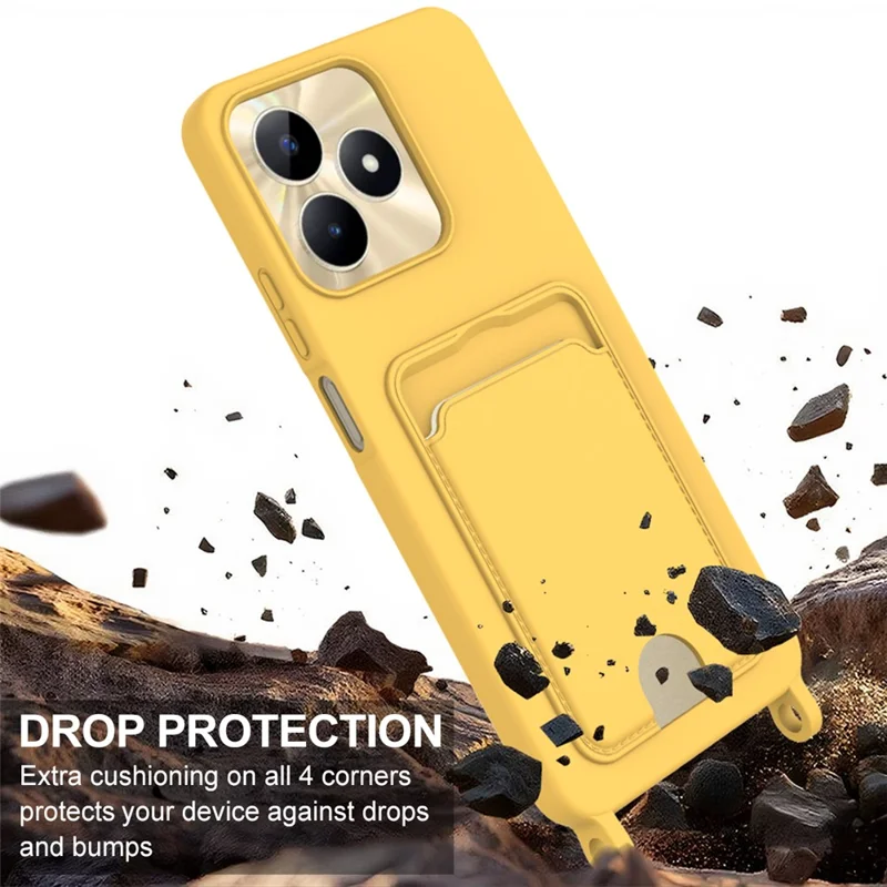 Bulk Purchasing Liquid Silicone Case For Realme Narzo N53 4G  /  C53 (Global)  /  (India)  /  C51  /  Note 50 4G Phone Back Cover with Short Strap - Yellow