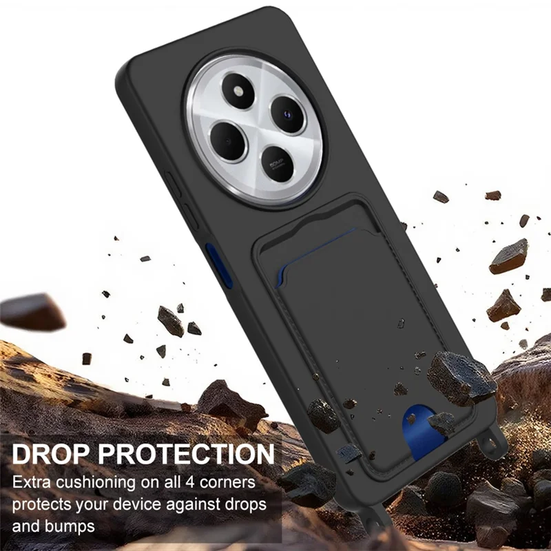 Bulk Purchasing Liquid Silicone Case with Short Strap For Xiaomi Redmi 14C 4G  /  14R 5G  /  A3 Pro 4G  /  A4 5G  /  Poco C75 4G  /  5G  /  Poco M7 5G - Black