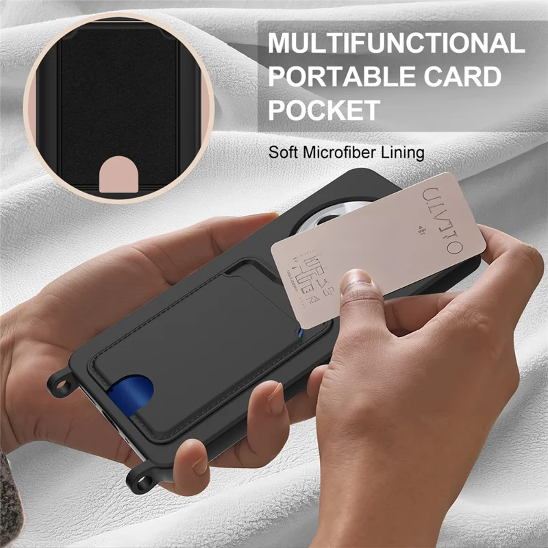 Bulk Purchasing Liquid Silicone Case with Short Strap For Xiaomi Redmi 14C 4G  /  14R 5G  /  A3 Pro 4G  /  A4 5G  /  Poco C75 4G  /  5G  /  Poco M7 5G - Black