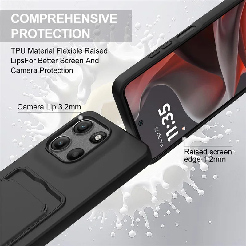 Achat en gros pour Motorola Moto G15 Power 4G / G15 4G Étui en silicone liquide avec porte-carte, coque arrière de téléphone avec courte dragonne - Noir