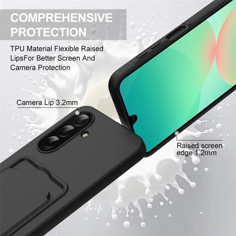 Bulk Purchasing For Samsung Galaxy A56 5G  /  A36 5G Case Liquid Silicone Card Holder Phone Back Cover with Short Strap - Black