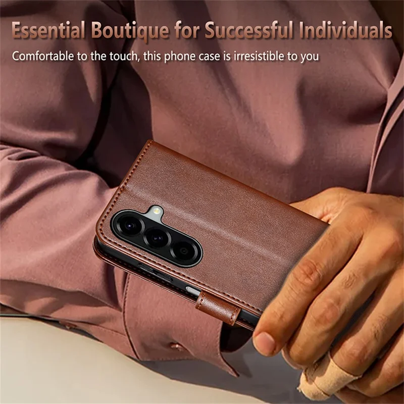 AZNS Pour étui Samsung Galaxy S25 FE Anti-rayures Cuir PU Support Portefeuille Housse de téléphone - Marron
