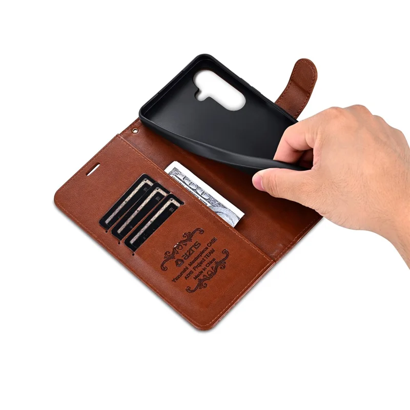 AZNS Pour étui Samsung Galaxy S25 FE Anti-rayures Cuir PU Support Portefeuille Housse de téléphone - Marron