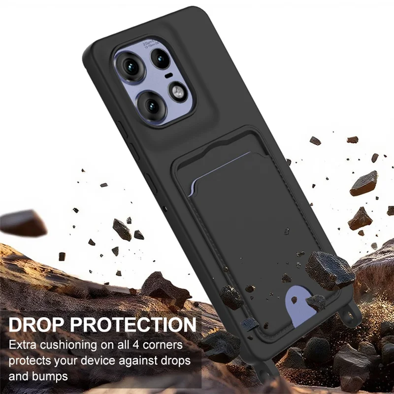 For Motorola Edge 50 Pro 5G Liquid Silicone Case Phone Back Cover with Short Strap - Black