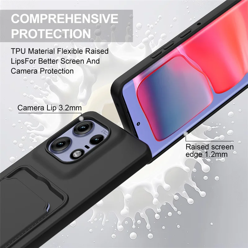 For Motorola Edge 50 Pro 5G Liquid Silicone Case Phone Back Cover with Short Strap - Black