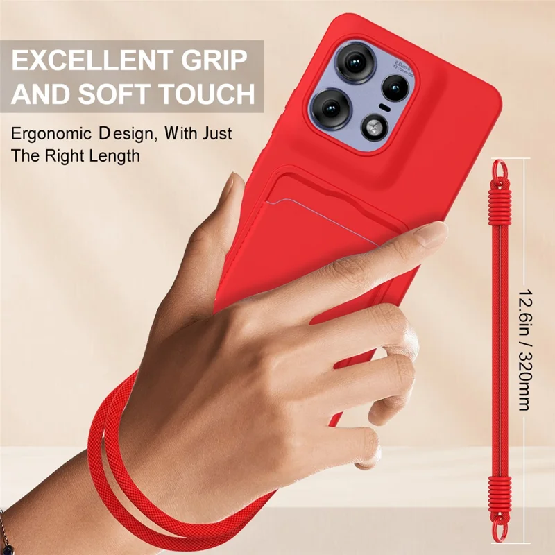 For Motorola Edge 50 Pro 5G Liquid Silicone Case Phone Back Cover with Short Strap - Red