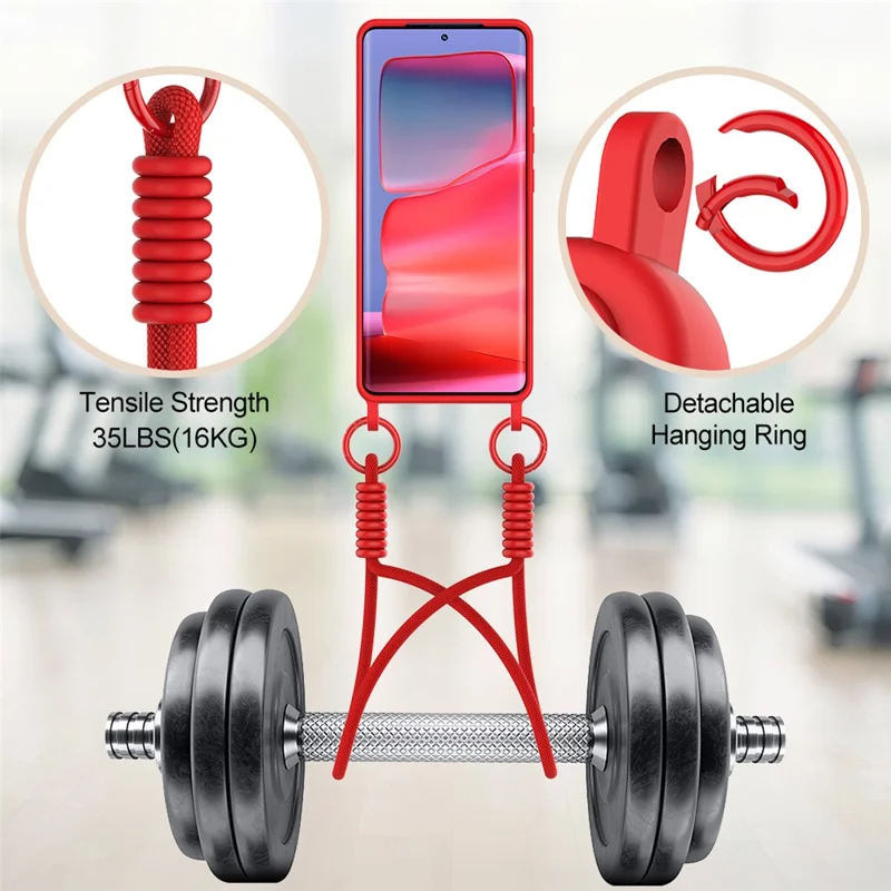 For Motorola Edge 50 Pro 5G Liquid Silicone Case Phone Back Cover with Short Strap - Red