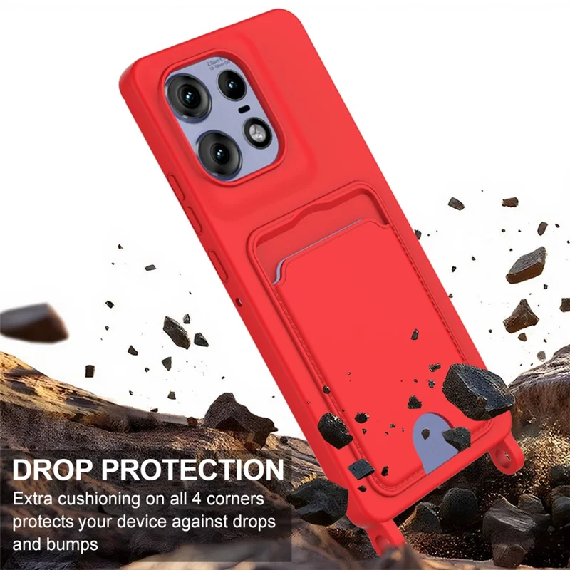 For Motorola Edge 50 Pro 5G Liquid Silicone Case Phone Back Cover with Short Strap - Red