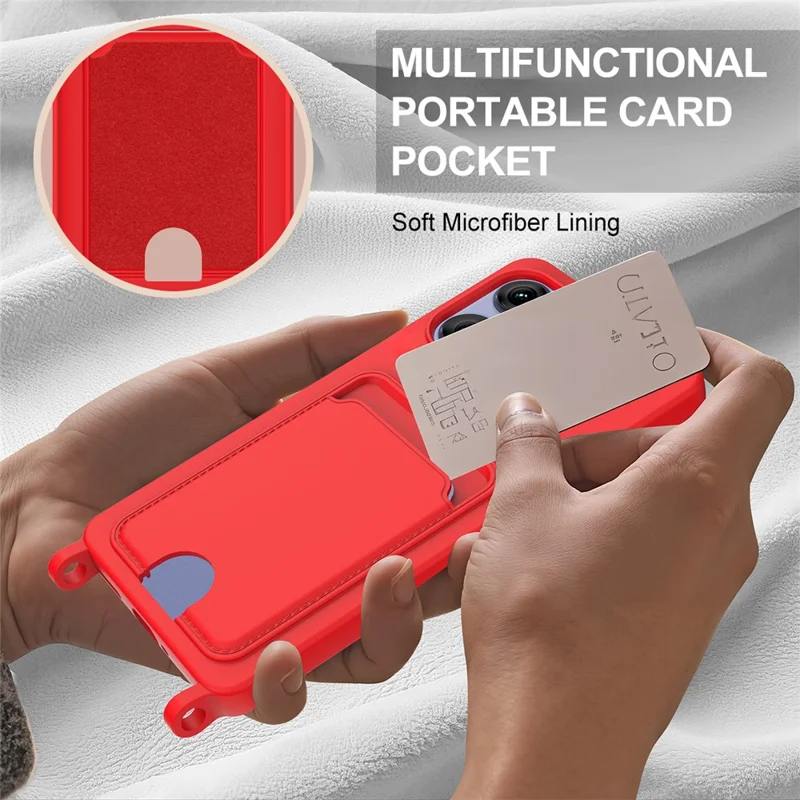 For Motorola Edge 50 Pro 5G Liquid Silicone Case Phone Back Cover with Short Strap - Red
