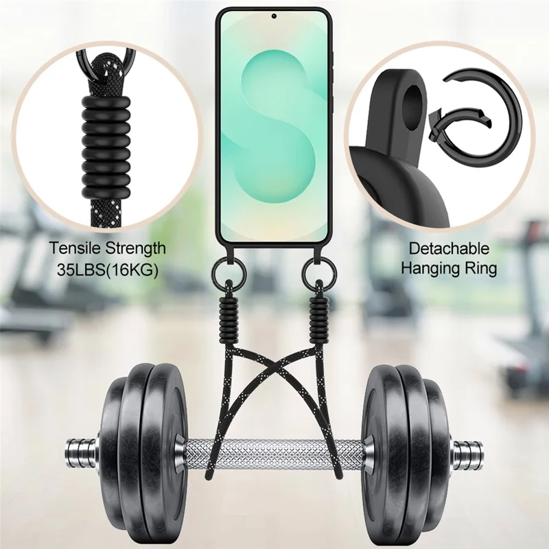 For Samsung Galaxy S24+ Case Liquid Silicone Card Holder Phone Back Cover with Short Strap - Black