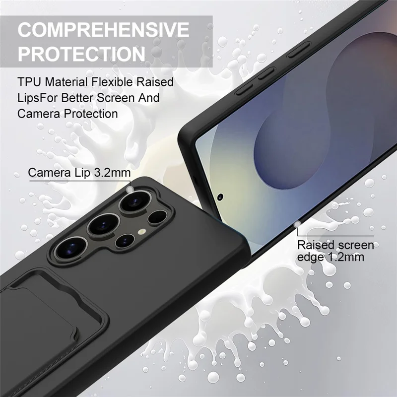 Für Samsung Galaxy S24 Ultra Hülle Flüssigsilikon Kartenhalter Handyhülle mit kurzer Trageband - Schwarz