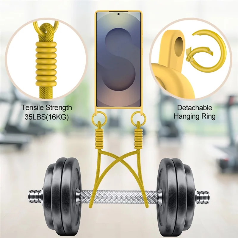 For Samsung Galaxy S24 Ultra Case Liquid Silicone Card Holder Phone Back Cover with Short Strap - Yellow