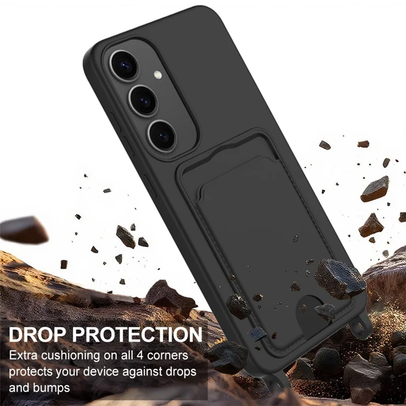 Étui Samsung Galaxy S25+ en silicone liquide avec porte-cartes et dragonne courte - Noir