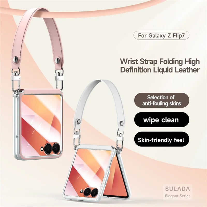 SULADA For Samsung Galaxy Z Flip7 5G Case with Strap Leather Back Phone Cover Hinge Protection - Pink
