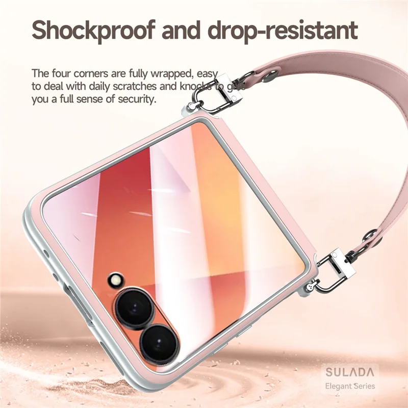 SULADA For Samsung Galaxy Z Flip7 5G Case with Strap Leather Back Phone Cover Hinge Protection - Pink