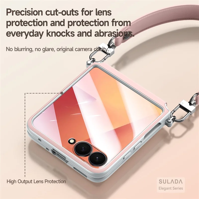 SULADA For Samsung Galaxy Z Flip7 5G Case with Strap Leather Back Phone Cover Hinge Protection - Pink