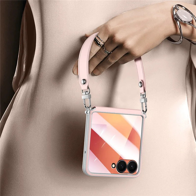 SULADA For Samsung Galaxy Z Flip7 5G Case with Strap Leather Back Phone Cover Hinge Protection - Pink