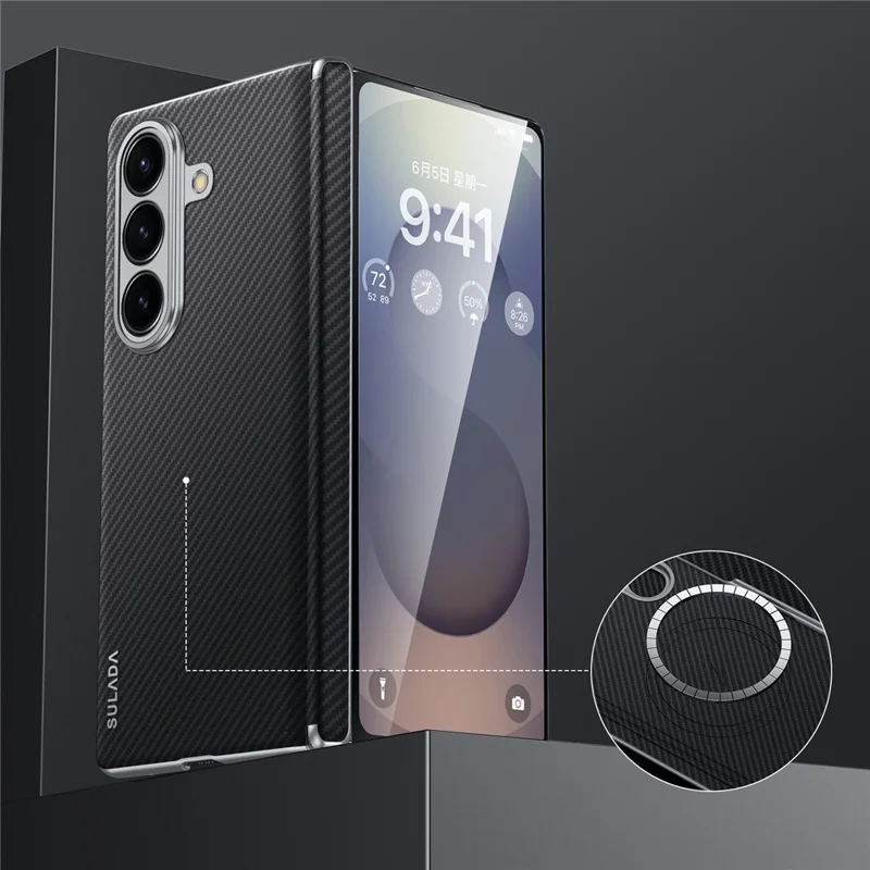 SULADA für Samsung Galaxy Z Fold7 5G Magnetische Hülle Leder+PC Handyhülle Karbonfaser-Textur - Schwarz